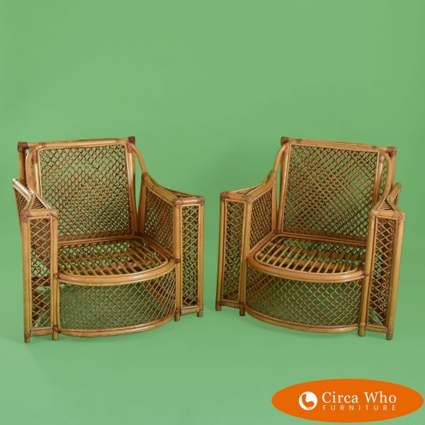 Pairof Stick Rattan Lounge Chairs