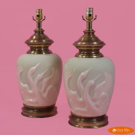 Pair of Swans and Brass Table Lamps