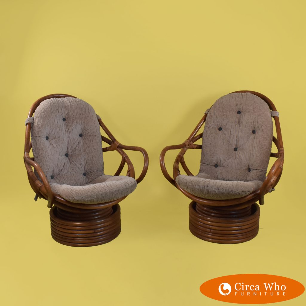 Pair of Swivel Papasan Style Chairs Circa Who