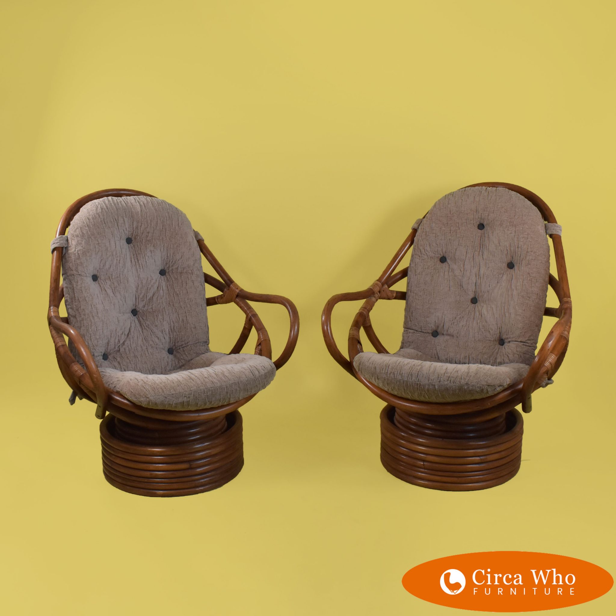 Pair of Swivel Papasan Style Chairs Circa Who
