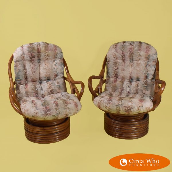 Pair of Swivel Rattan Papasan Chairs
