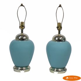 Pair of Tiffany Blue Glass Table Lamps