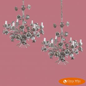 Pair of Tole Silver Chandeliers