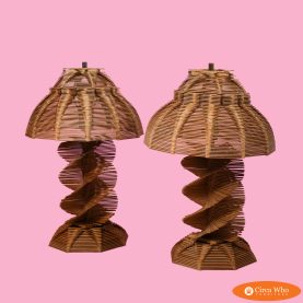 Pair of Tramp Art Folk Table Lamps