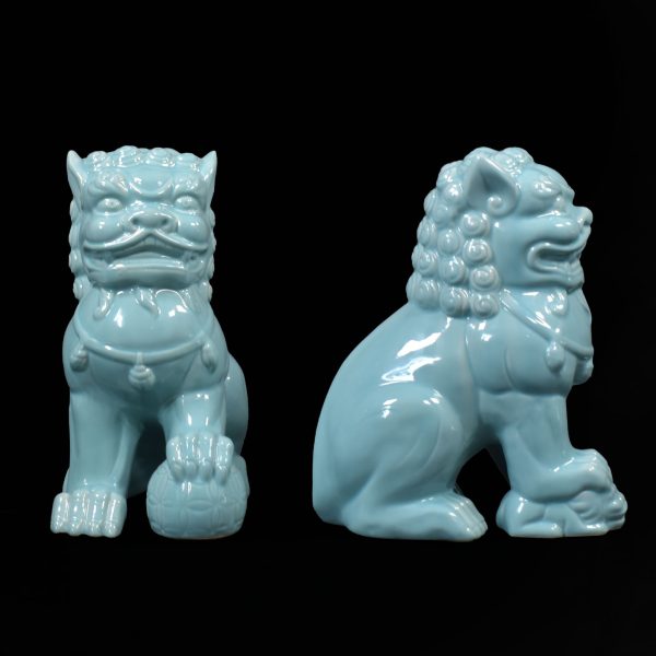 Pair of Turquoise Ceramic Foo Dogs