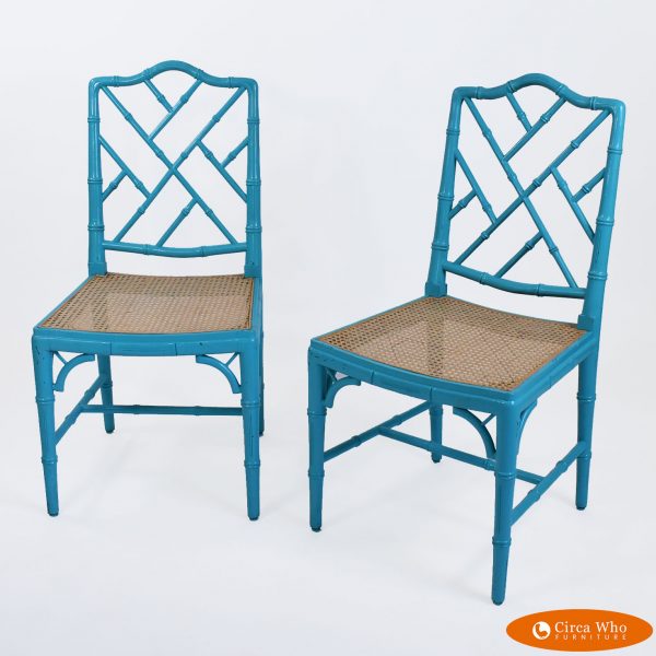 Pair of turquoise chippendale style chairs