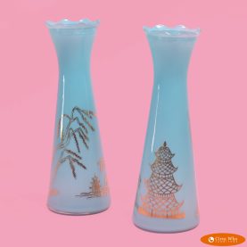 Pair of Turquoise Glass Pagoda Vases