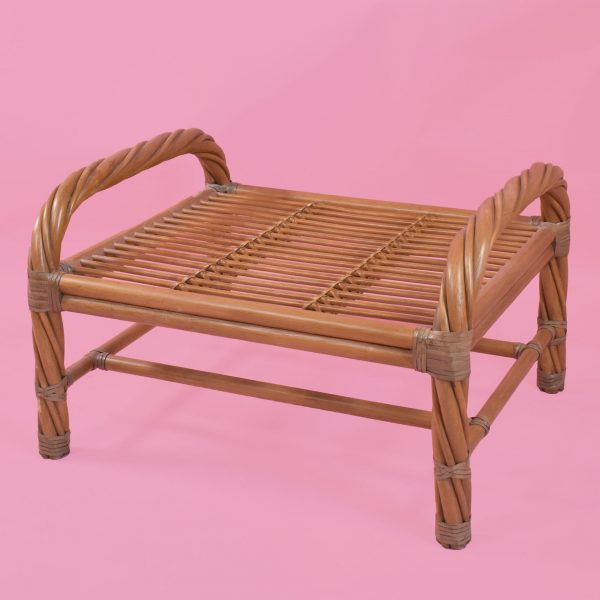 Pair of Twisted Rattan Chairs with Ottoman
