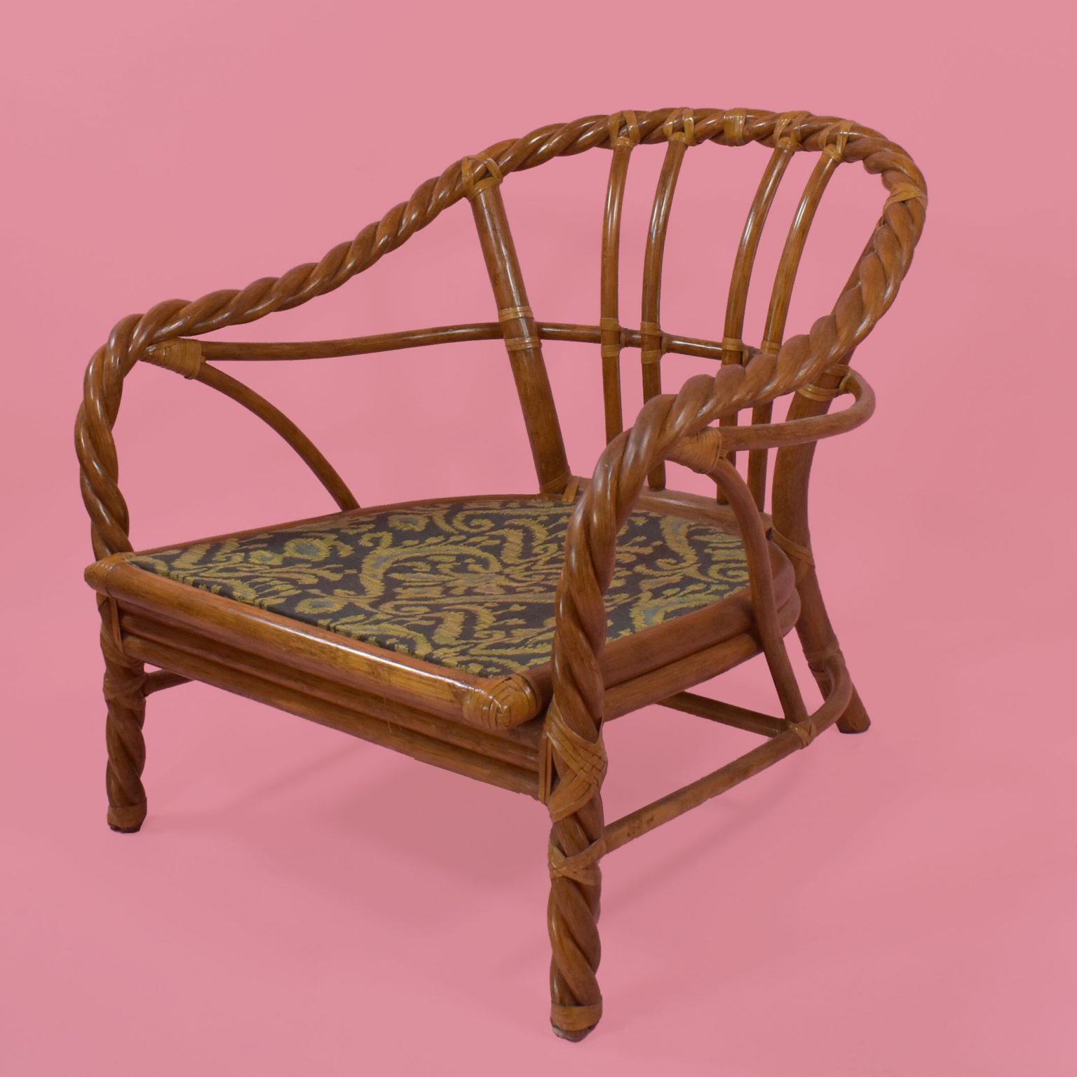 Pair Of Twisted Rattan Lounge Chairs By Mcguire Circa Who