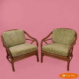 Pair of Twisted Rattan Lounge Chairs by McGuire