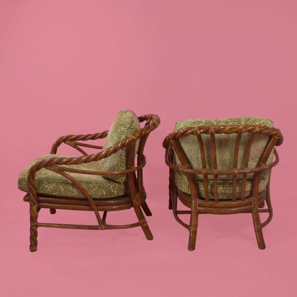 Pair of Twisted Rattan Lounge Chairs by McGuire