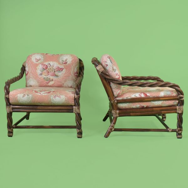 Pair of Twisted Rattan McGuire Lounge Chairs