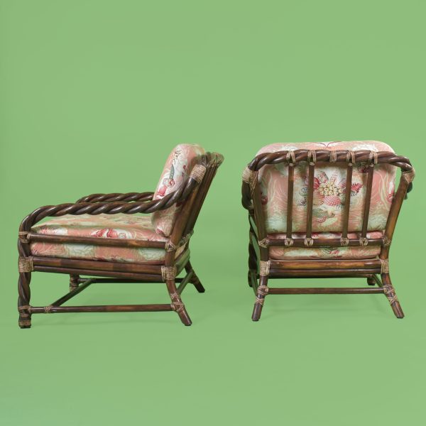 Pair of Twisted Rattan McGuire Lounge Chairs