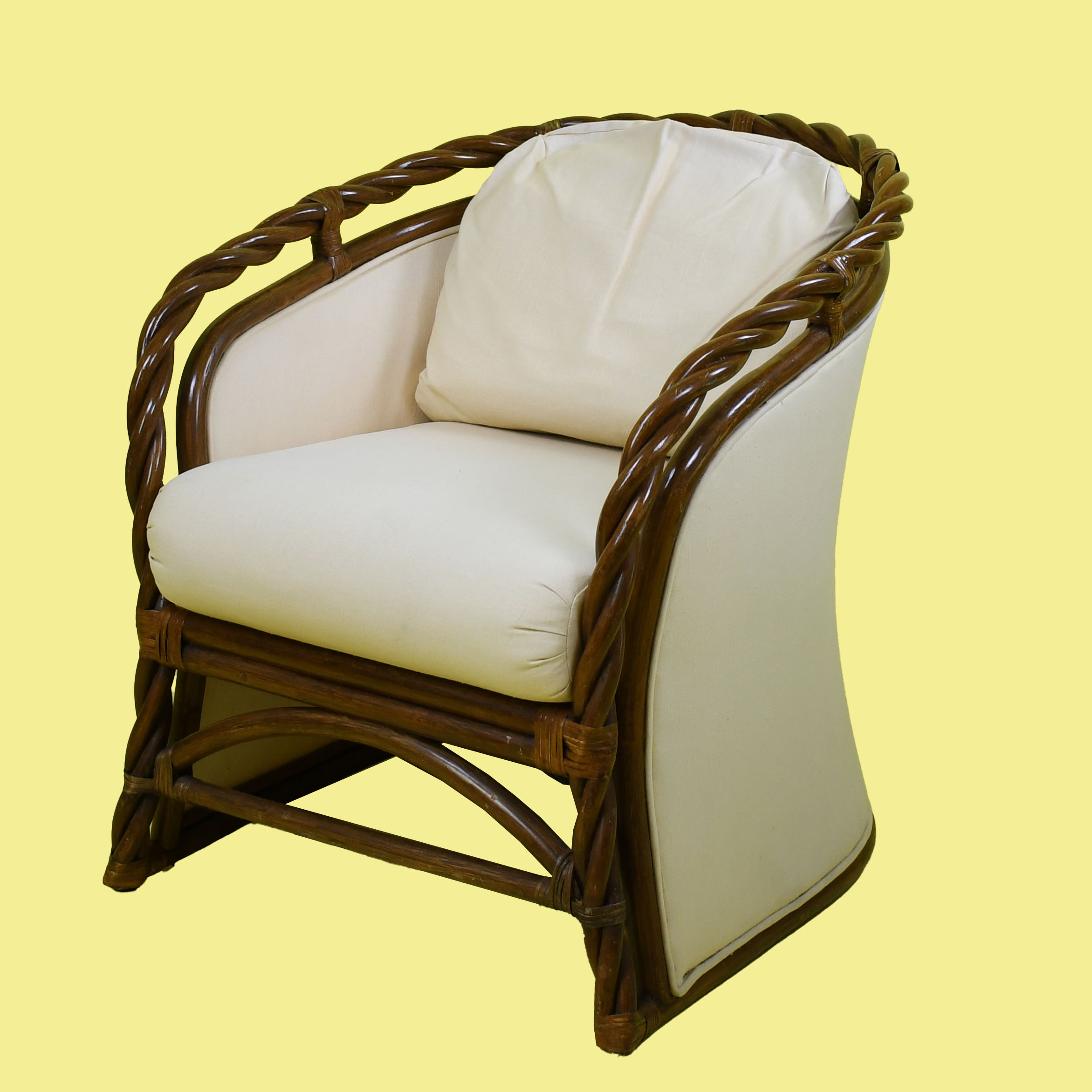 Pair of Twisted Rattan Upholstered Lounge Chairs