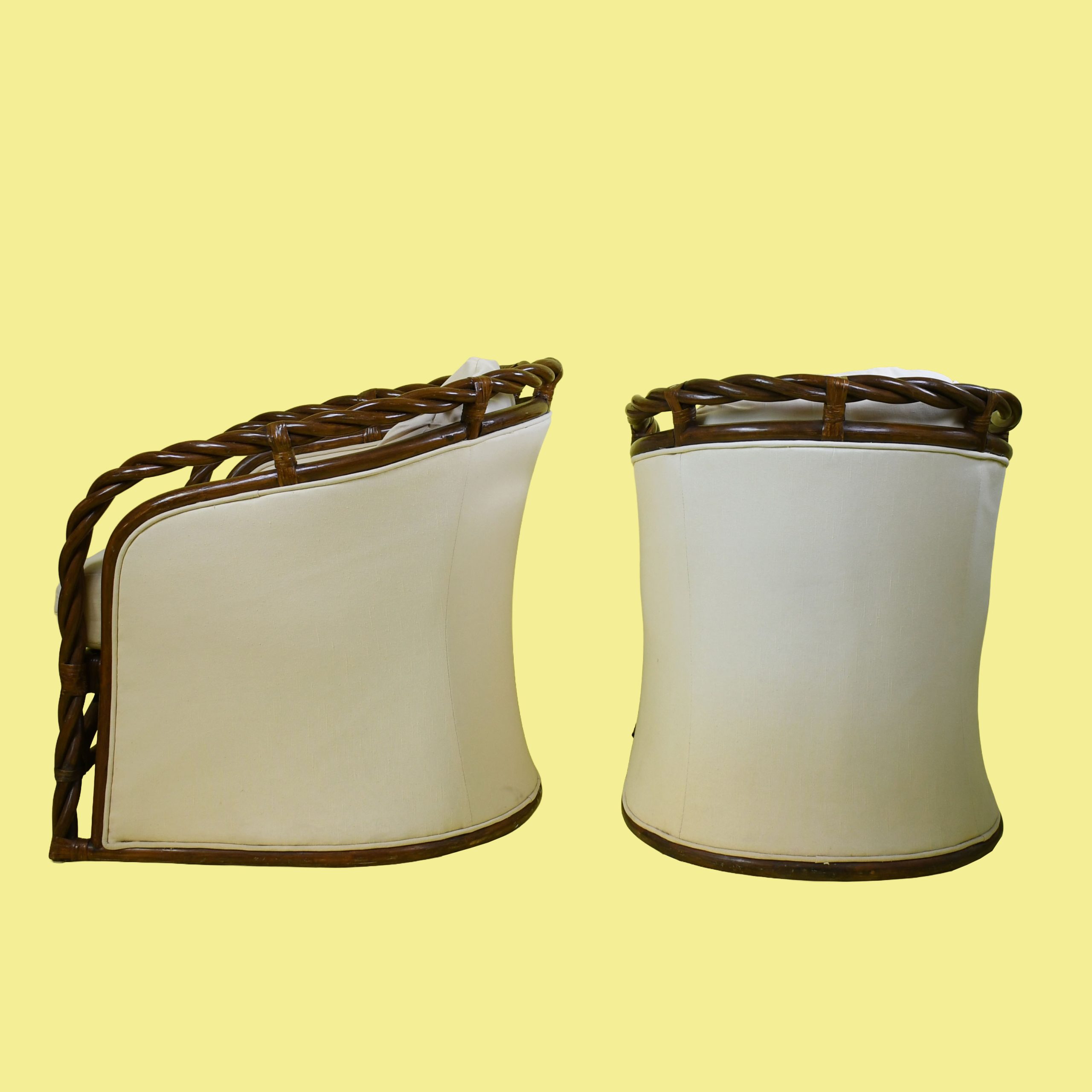 Pair of Twisted Rattan Upholstered Lounge Chairs