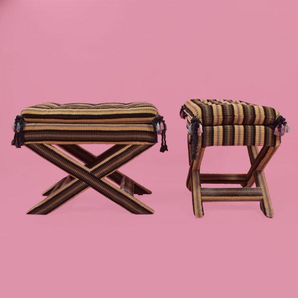 Pair of Upholstered Stripe X Benches