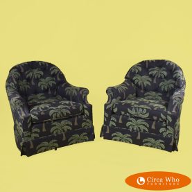Pair of Upholstered Swivel and Rocker Chairs