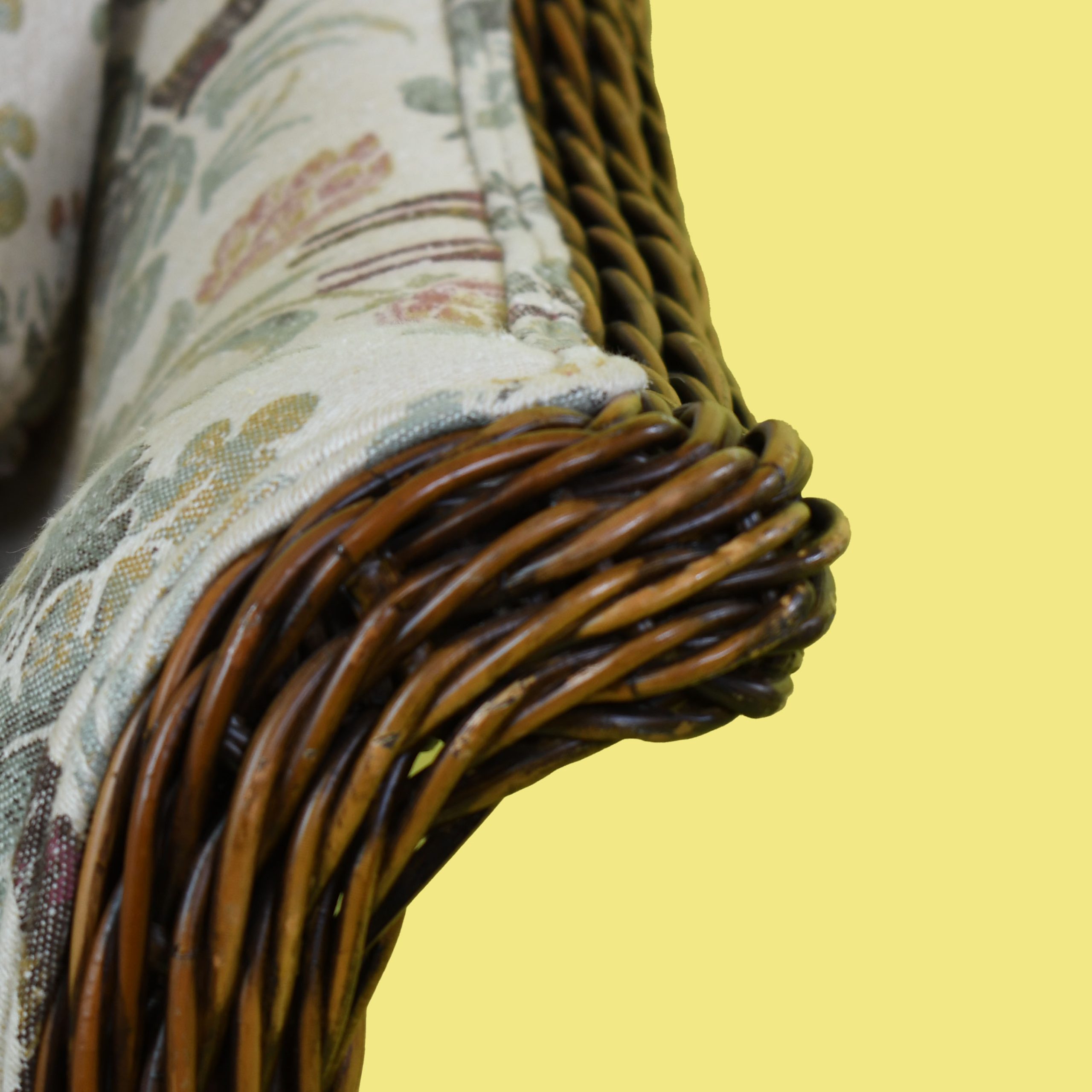 Pair of Upholstered Woven Rattan Chairs and Ottomans