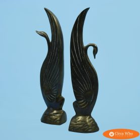 Pair of Vintage Brass Swans Books Ends