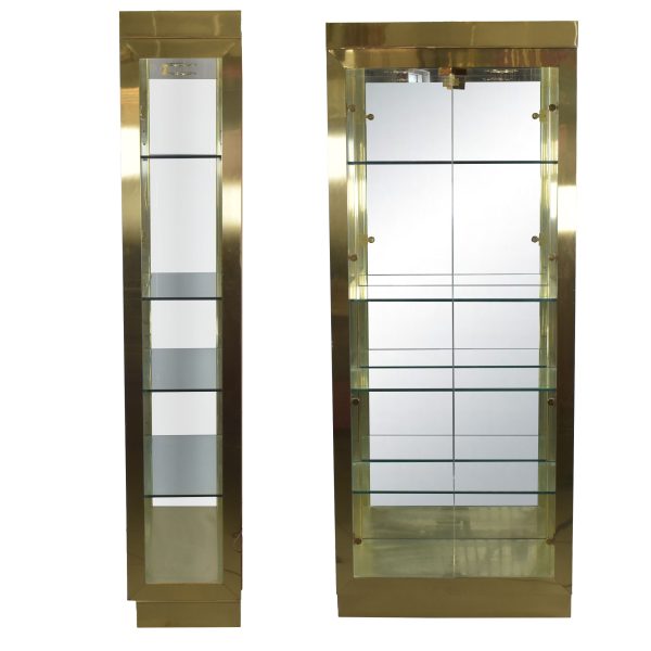 Pair of Vintage Brass and Glass Illuminated Cabinets