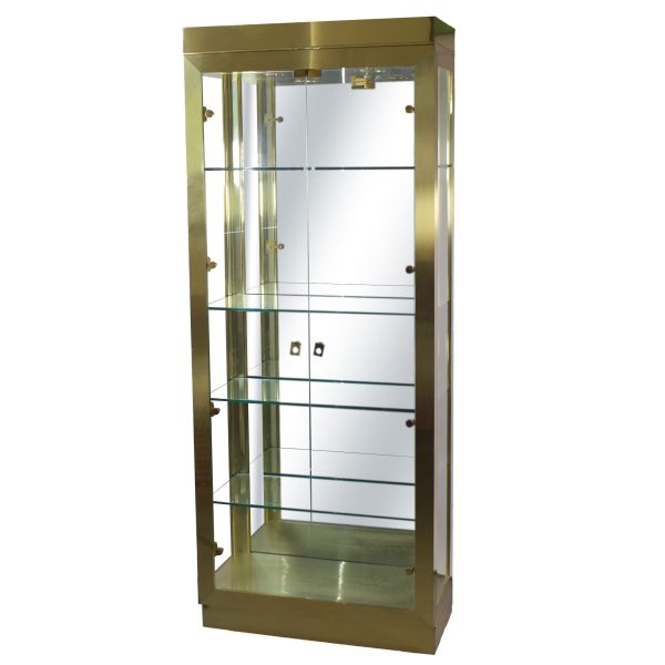 Pair of Vintage Brass and Glass Illuminated Cabinets