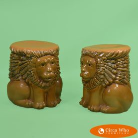 Pair of Vintage Ceramic Lion Garden Seats