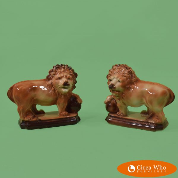 Pair of Vintage Ceramic Lions