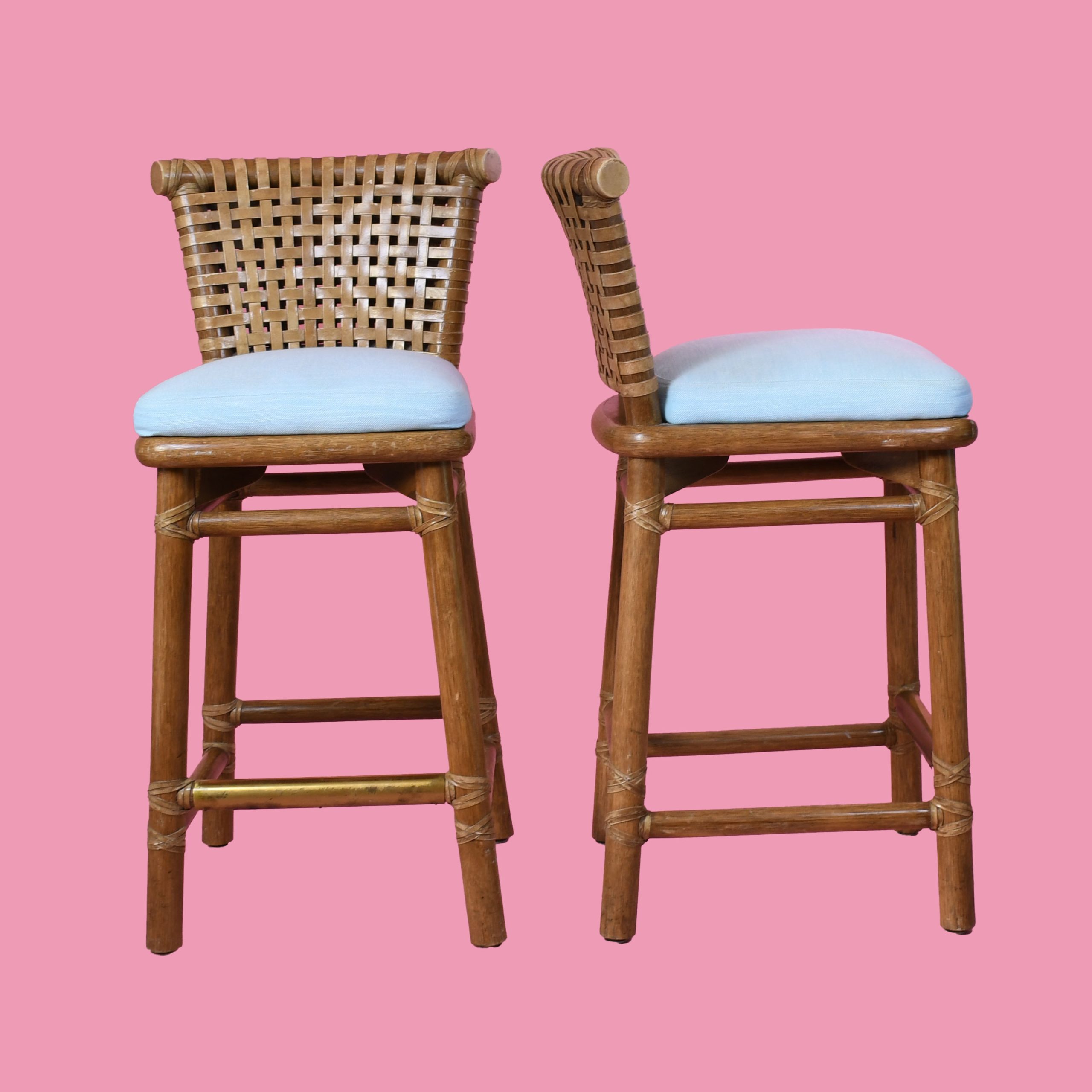 Pair of Vintage Leather Strap McGuire Counter Stools