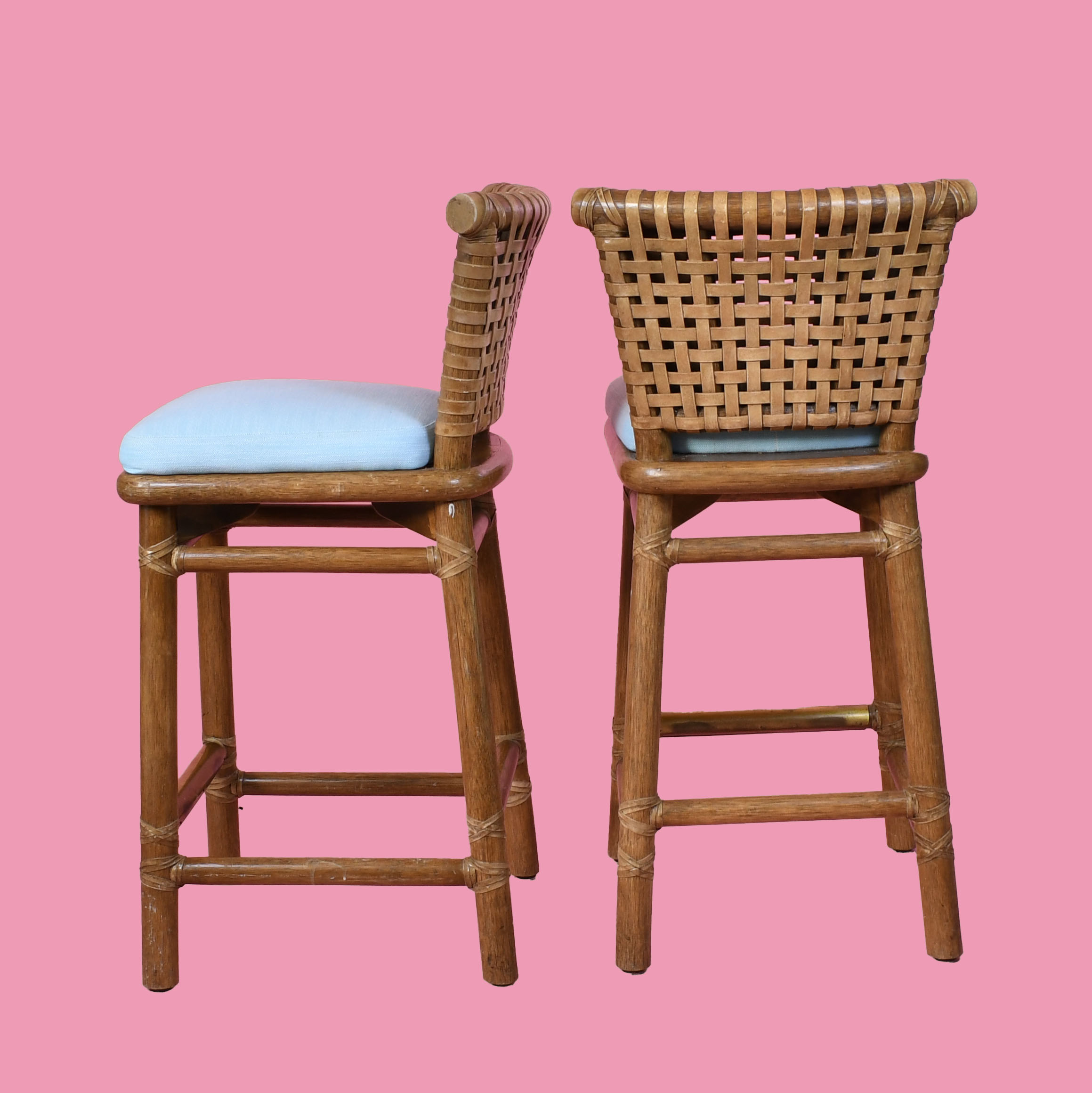 Pair of Vintage Leather Strap McGuire Counter Stools