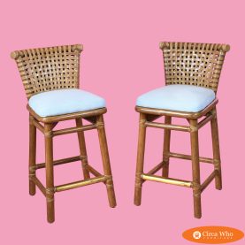 Pair of Vintage Leather Strap McGuire Counter Stools