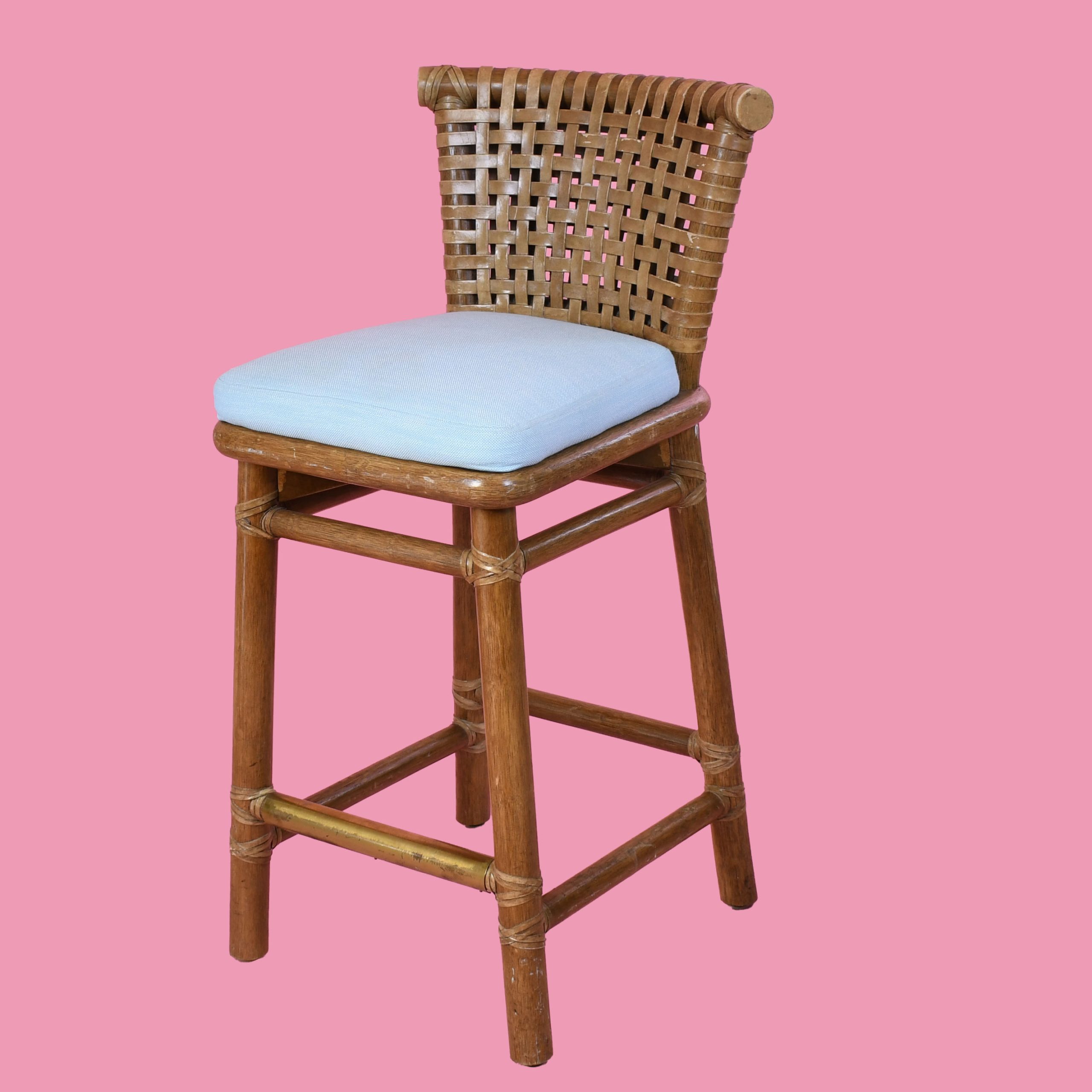 Pair of Vintage Leather Strap McGuire Counter Stools