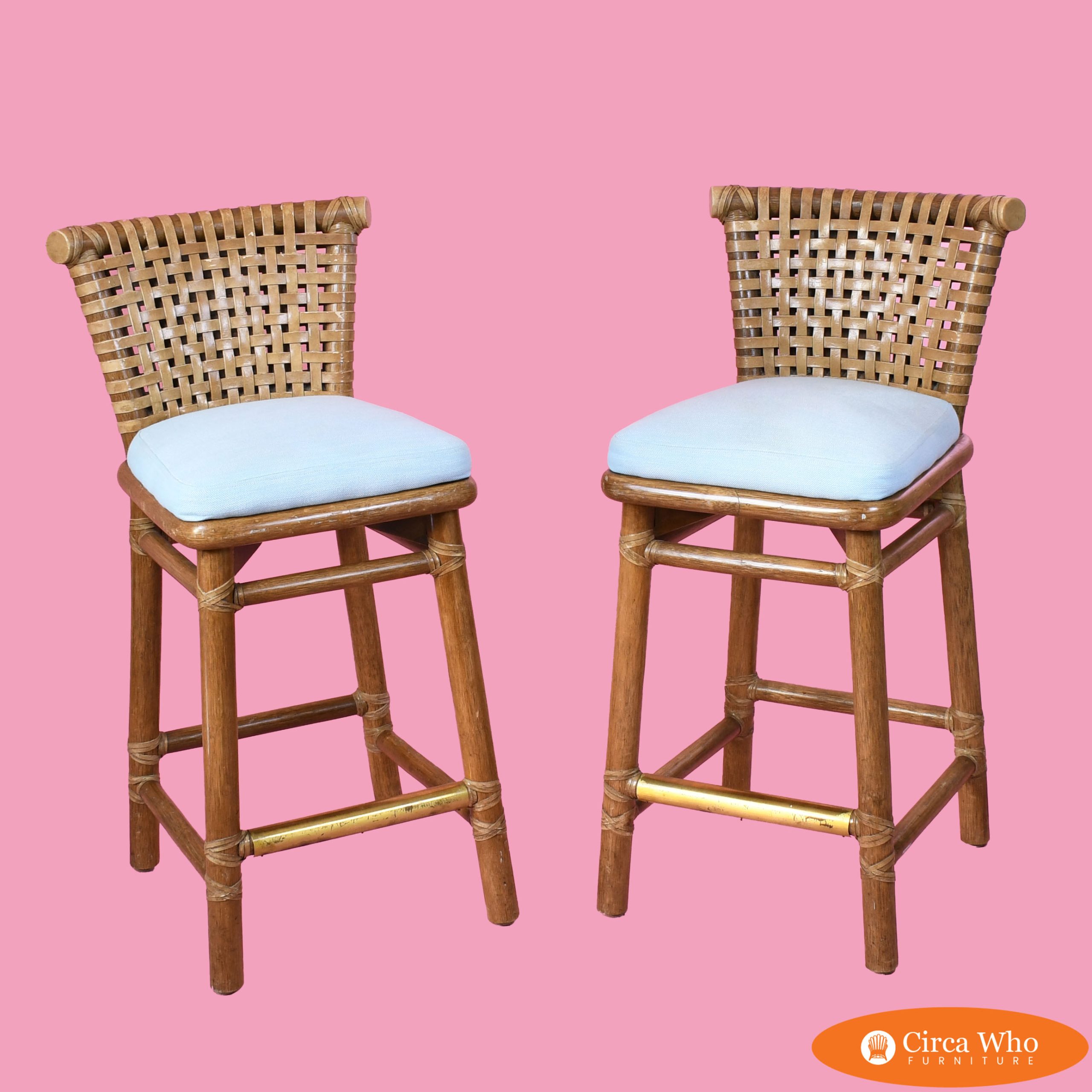 Pair of Vintage Leather Strap McGuire Counter Stools