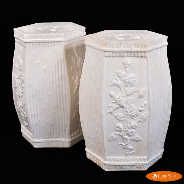 Pair of White Ceramic Garden Stools