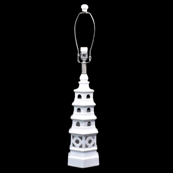 Pair of White Ceramic Pagoda Table Lamps