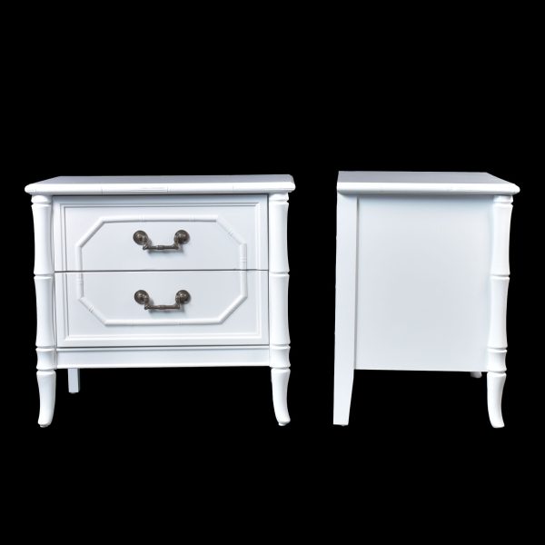 Pair of White Faux Bamboo Nightstands