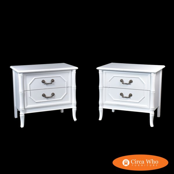 Pair of White Faux Bamboo Nightstands