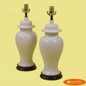 Pair of White Ginger Jar Table Lamps