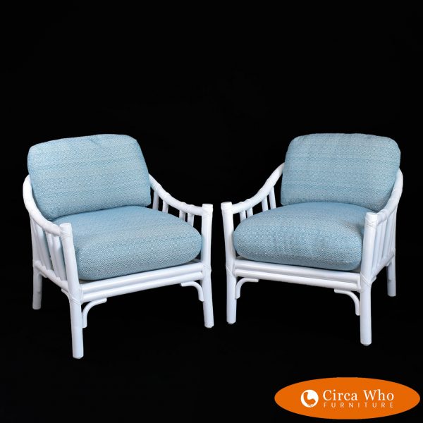 Pair of White McGuire Rattan Lounge Chairs