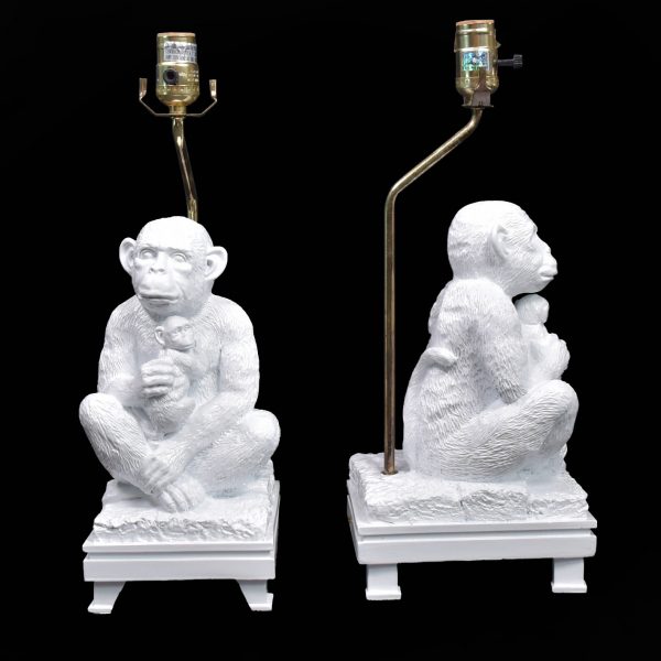 Pair of White Monkey Lamps