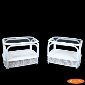 Pair of White Rattan Low Rattan Side Tables
