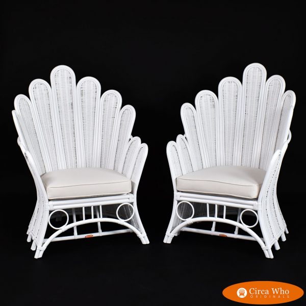 pair of white palm frond chairs by circa who originals