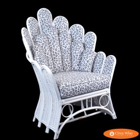 Pair of White Rattan Upholstered Palm Frond Chair