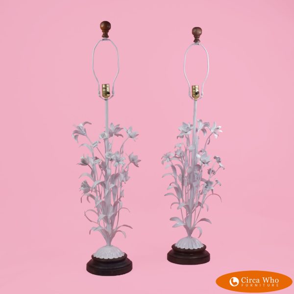Pair of White Tole Table Lamps