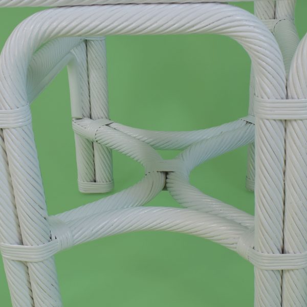 Pair of White Twisted Rattan End Tables