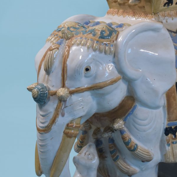 Pair of White and Green Ceramic Elephants
