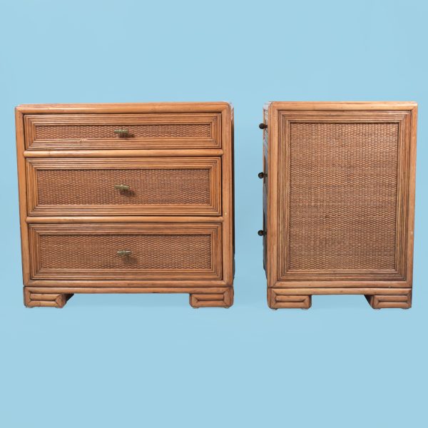 Pair of Woven Rattan Ficks Reed Nightstands