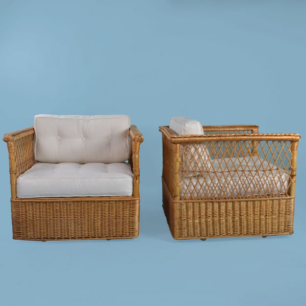 Pair of Woven Rattan Lounge Chairs By McGuire