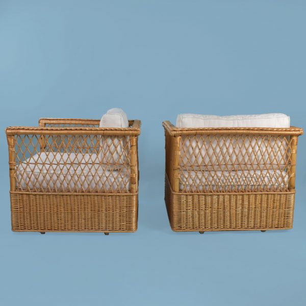 Pair of Woven Rattan Lounge Chairs By McGuire