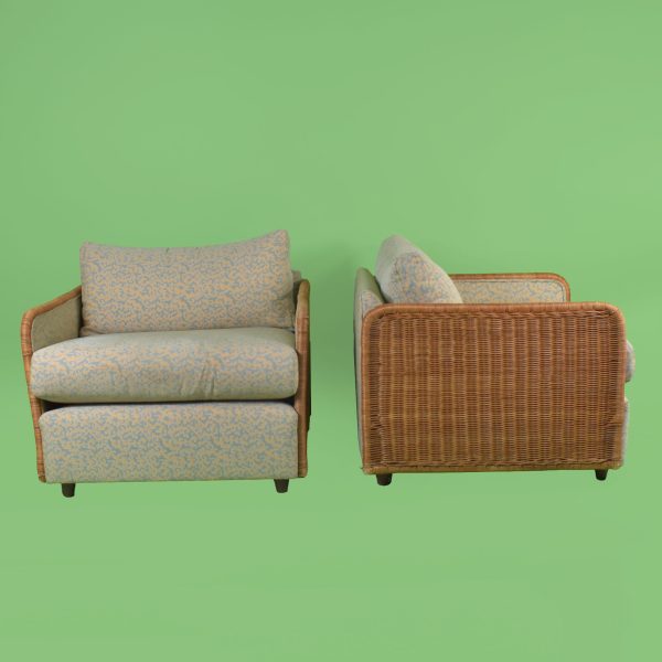 Pair of Woven Rattan Lounge Chairs