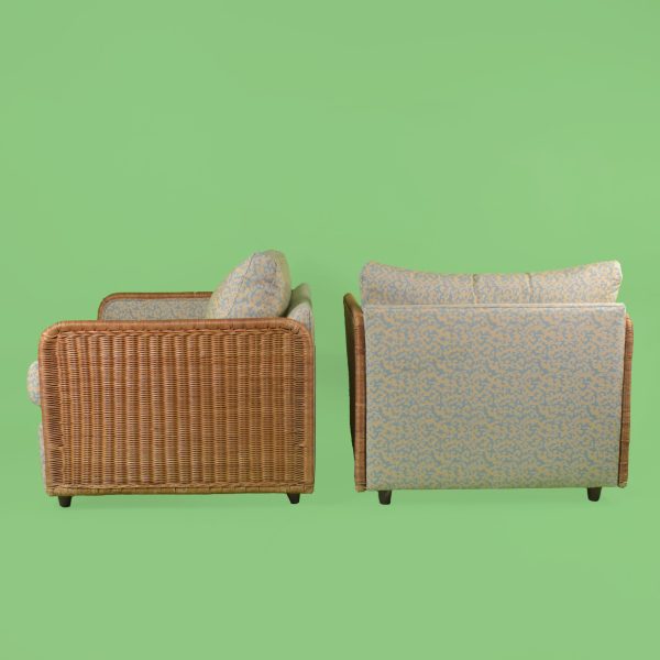 Pair of Woven Rattan Lounge Chairs